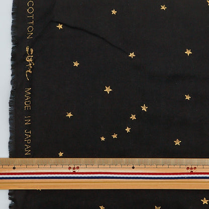 [From quantity 5] Fabric 『double gauze Star pattern Black x Gold KTS6430-15] COTTON KOBAYASHI