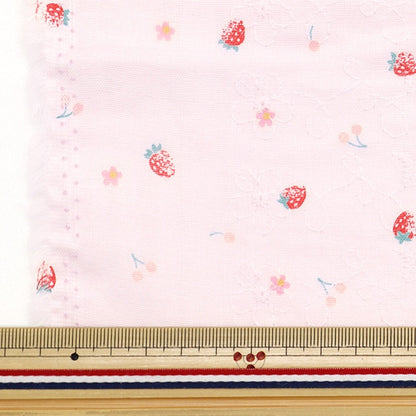 [From quantity 5] Fabric 『double gauzeEmbroidery strawberry pink AP4730-2D]