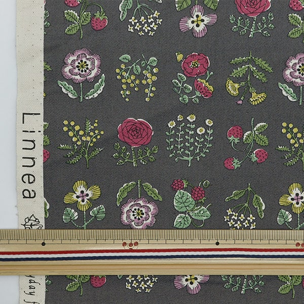 [From quantity 5] Fabric 『Oxford LINNEA Floral Charcoal YKA-26000-1C] KOKKA