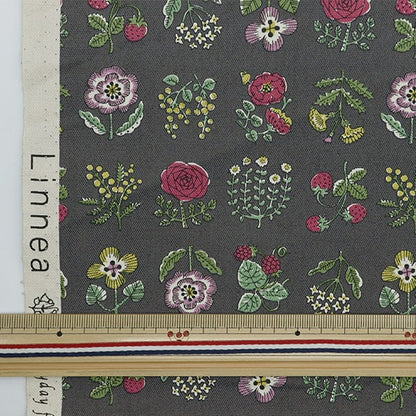 [From quantity 5] Fabric 『Oxford LINNEA Floral Charcoal YKA-26000-1C] KOKKA
