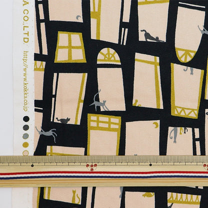[From quantity 5] Fabric 『Oxford LINNEA cat and window YK-26000-3D] KOKKA