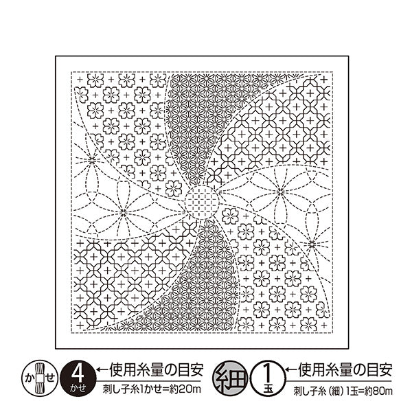刺绣布 “萨希科花毛巾布包，组合图案，花temari，白色H-1144" Olympus