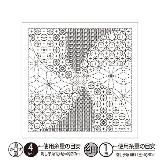 刺绣布 “萨希科花毛巾布包，组合图案，花temari，白色H-1144" Olympus