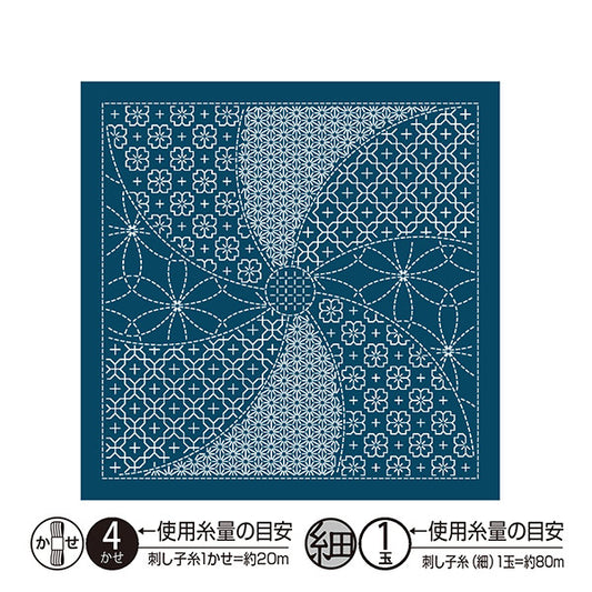 刺绣布 “萨希科花毛巾布包，套装图案，花temari，靛蓝H-2144" Olympus