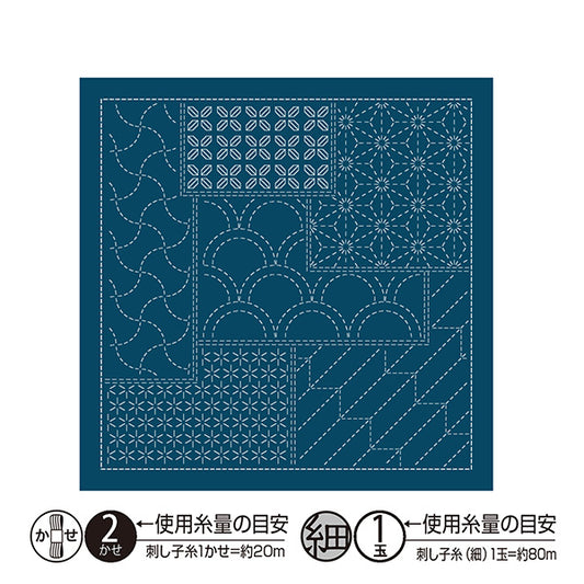 刺绣布 “玉米饼花毛巾布包，结合图案，chiyogami，靛蓝H-2145" Olympus