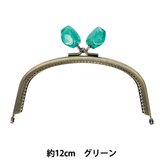 Gamaguchi Metal Fittings 『Gamaguchi Metal FittingsHand-sewn type with happiness ball, antique gold, width approx. 12cm, green, JTM-B131A"