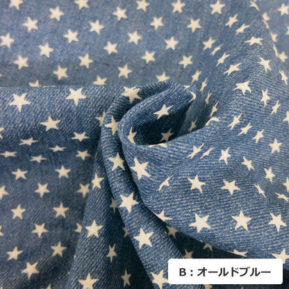[来自数量5] 织物 “牛仔布风格双层纱布 （双纱布）星形图案AP-25501-5 C Indigo Blue]