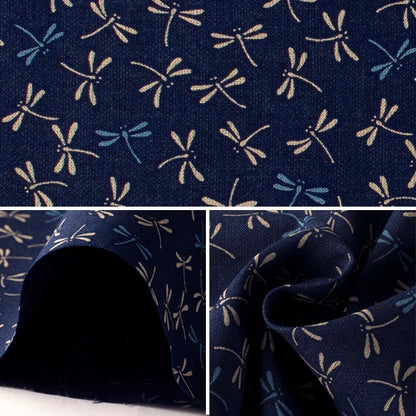 [From quantity 5] Fabric 『FabricDragonfly Japanese toneSheetingPrint dark blue 88222-7-5]