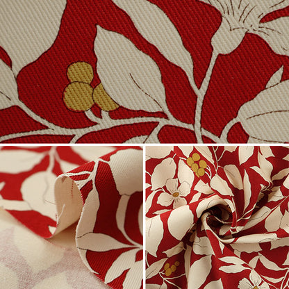 [From quantity 5] Fabric "Twill printed tree and floral pattern red KSP5541-C" COTTON KOBAYASHI