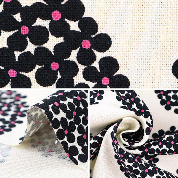 [From quantity 5] Fabric "Ukono cloth 10th canvas hydrangea pattern UP55553-K White x Black" COTTON KOBAYASHI