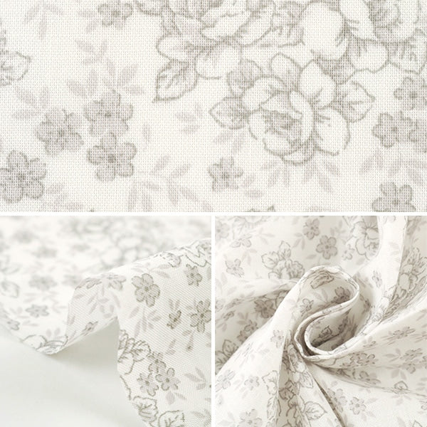 [From quantity 5] Fabric 『Scare Print Lucky print small floral pattern white x gray KW-3115-12G]