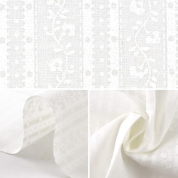 [From quantity 5] Fabric 『Sheeting Lucky Print Small Flower Stripe Pattern White x White WD347-3A]