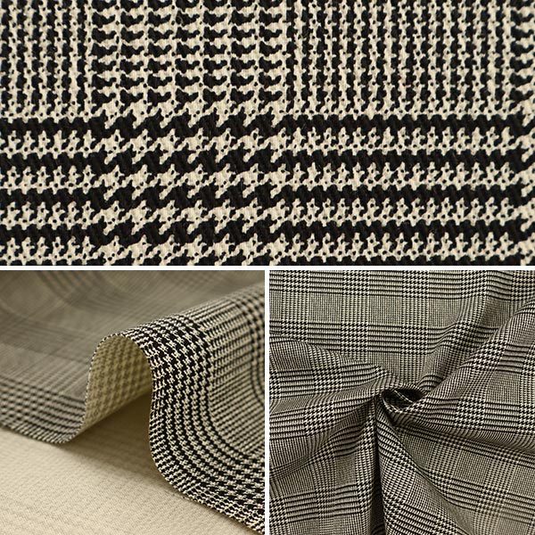 [From quantity 5] Fabric "Twill check print Ivory x Black 88320-2-1"