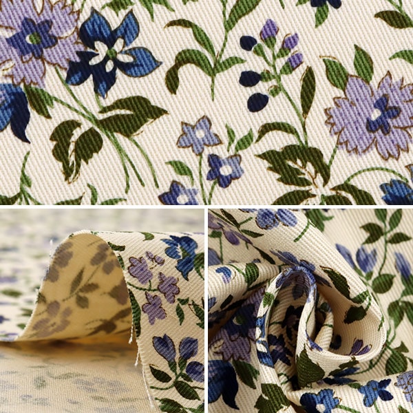 [From quantity 5] Fabric "Twill printed small floral pattern generation x blue KTS2215-B" COTTON KOBAYASHI