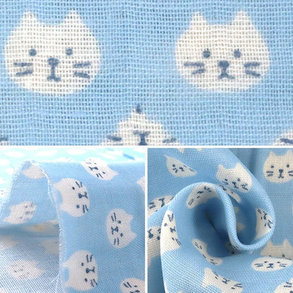 [From quantity 5] Fabric 『double gauze Cat pattern light blue KTS3744-C] COTTON KOBAYASHI