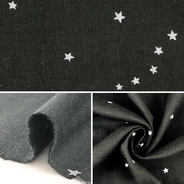 [From quantity 5] Fabric 『double gauze Star pattern black KTS6430-BK] COTTON KOBAYASHI