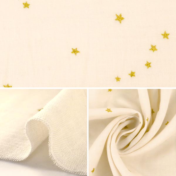 [From quantity 5] Fabric 『double gauze Star pattern White Gold KTS6430-WG] COTTON KOBAYASHI