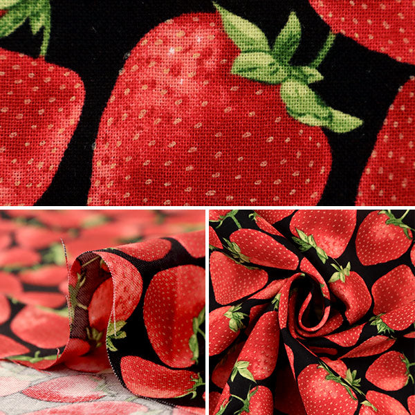 [From quantity 5] Fabric "Inkjet print I strawberry C7347-Black" USA cotton