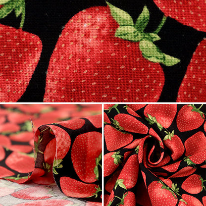 [From quantity 5] Fabric "Inkjet print I strawberry C7347-Black" USA cotton