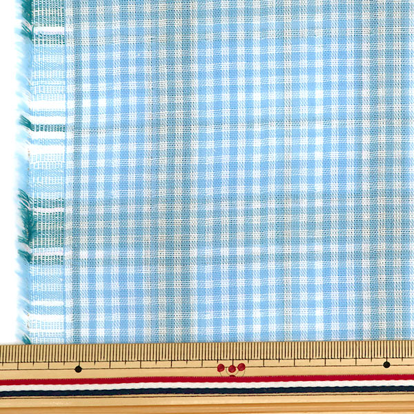 [From quantity 5] Fabric 『double gauze(Double gauze) Check pattern reversible blue TAF-11]