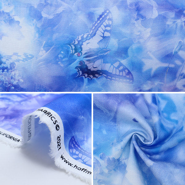 [From quantity 5] Fabric "Inkjet print lilies and butterflies T4902-352"