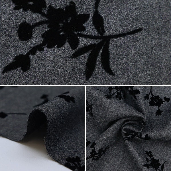 [From quantity 5] Fabric "100% wool flocky knit floral pattern gray 34747-4A"