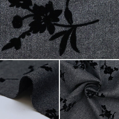 [From quantity 5] Fabric "100% wool flocky knit floral pattern gray 34747-4A"