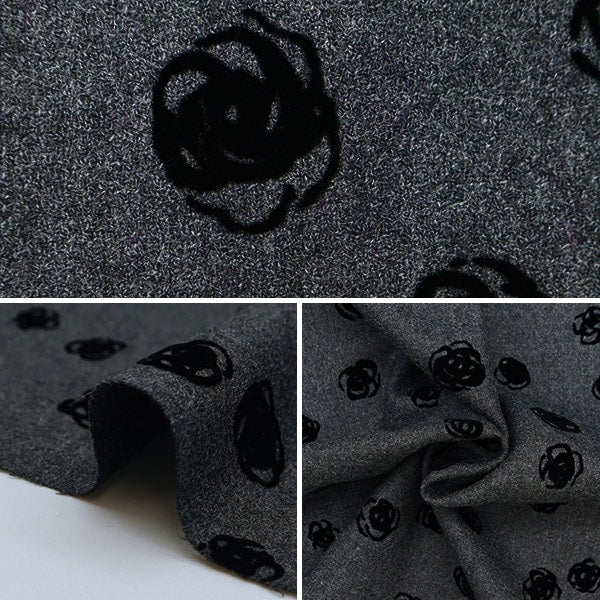 [From quantity 5] Fabric "100% wool flocky knit rose pattern gray 34747-5A"