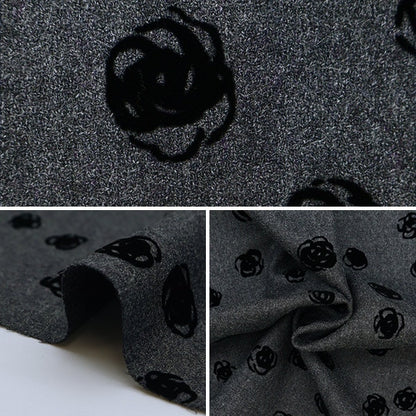 [From quantity 5] Fabric "100% wool flocky knit rose pattern gray 34747-5A"