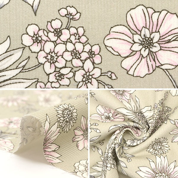 [From quantity 5] Fabric "21W Corduroy Print Flower Pattern Navy 38095-2E"