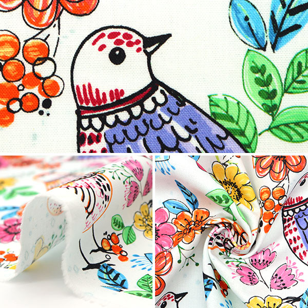 [From quantity 5] Fabric "USA Cotton Fork Art Birds CX10020-MULTI"