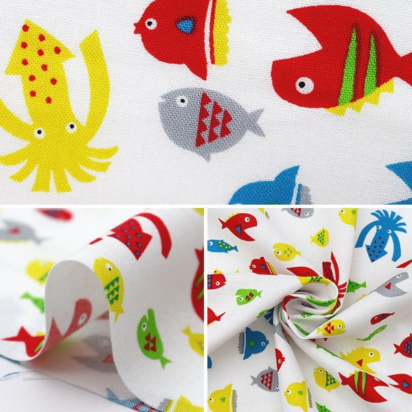 [From quantity 5] Fabric "Antibacterial and deodorantSheeting PETIT Fish White PTC1121-7-B]