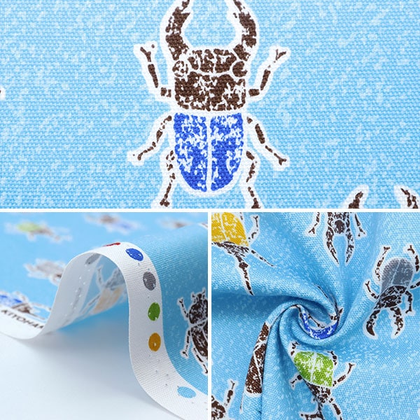 [From quantity 5] Fabric 『Oxford Print Kabutomushi Waga Blue MOWF-136-BL]