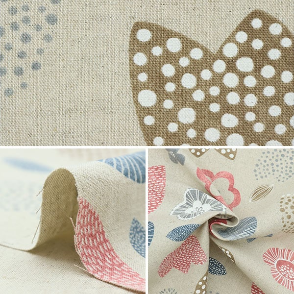 [From quantity 5] Fabric "Cotton hemp canvas tulip & flower kinari x gray SK-5400-3B"