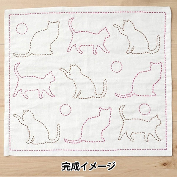 Embroidery kit "SashikoKit Fukin Cat 10127-08] Harawoolhara wool