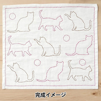 Embroidery kit "SashikoKit Fukin Cat 10127-08] Harawoolhara wool