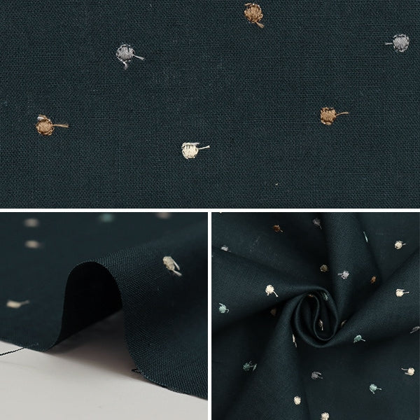 [From quantity 5] Fabric "Dot embroidery cotton linenSheeting Black 40-0091-C]
