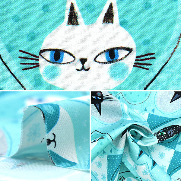 [From quantity 5] Fabric "USA Cotton Cats & Hearts Turquoise 13163-81"