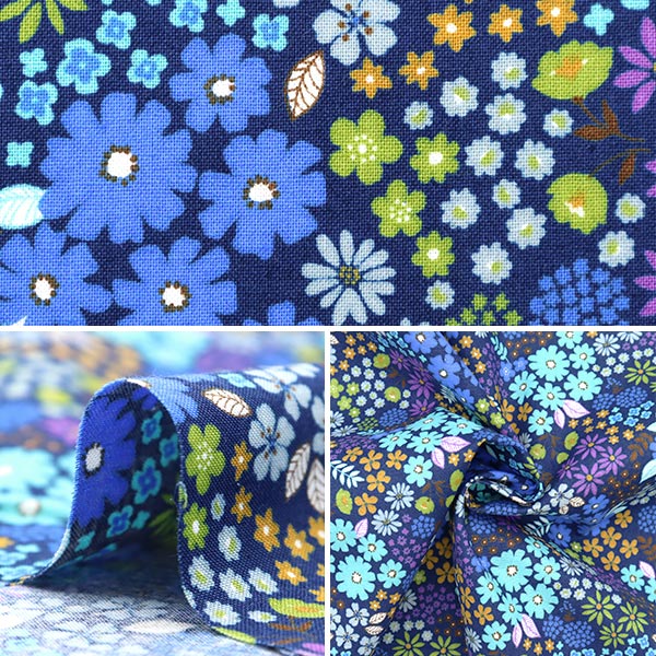 [From quantity 5] Fabric 『Scare PrintPrint floral pattern navy x blue SO-4000-3D]