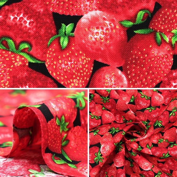 [From quantity 5] Fabric "USA Cotton Packed Strawberry Black Fruit-C1046"