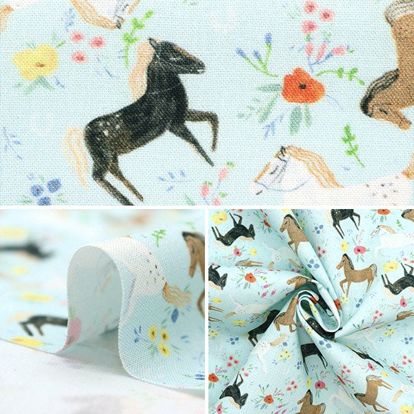 [From quantity 5] Fabric "USA cotton ranch horse pattern CD1555-SKY"