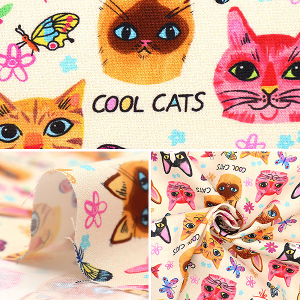 [From quantity 5] Fabric "USA Cotton CRAZY CATS Cream DDC10614-CREAM-D"