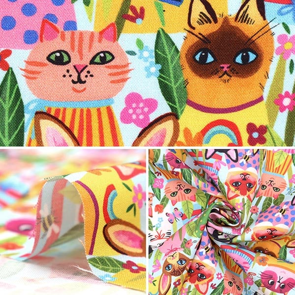 [From quantity 5] Fabric "USA Cotton Funny Felines Blue DDC10613-BLUE"
