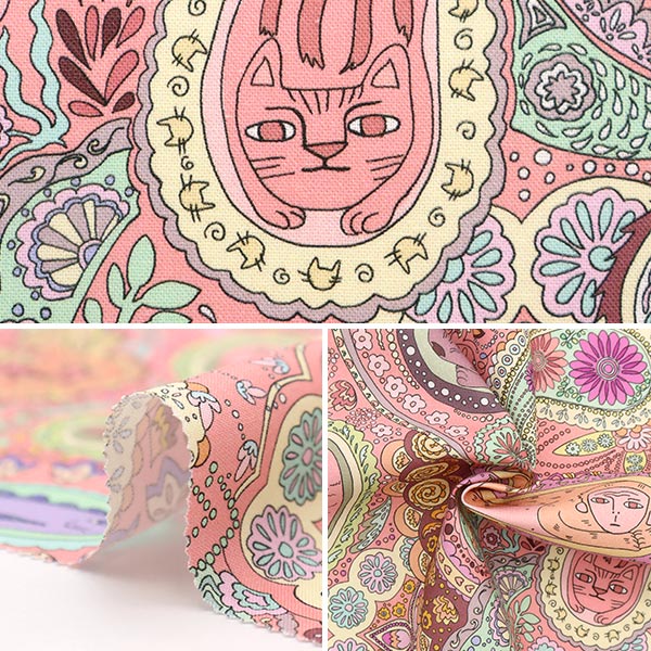 [From quantity 5] Fabric "NORA. Sheeting Inkjet print Animal x Paisley pink ST1206-A]