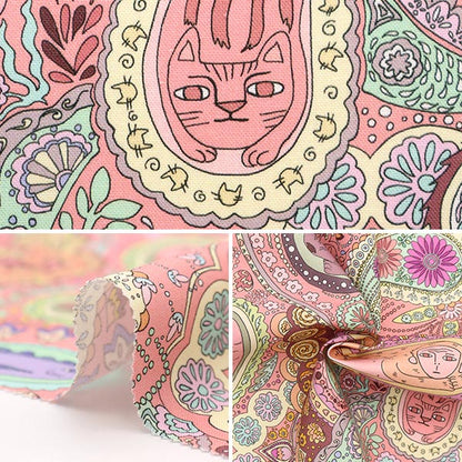 [From quantity 5] Fabric "NORA. Sheeting Inkjet print Animal x Paisley pink ST1206-A]