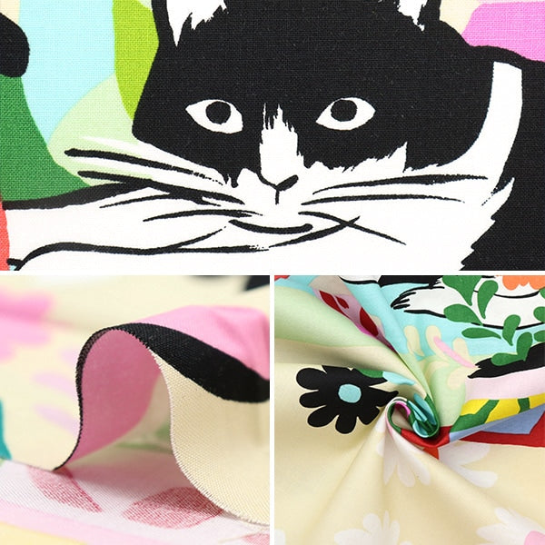 [From quantity 5] Fabric "USA Cotton Alexander Henry Cat Ivory 8938-C"