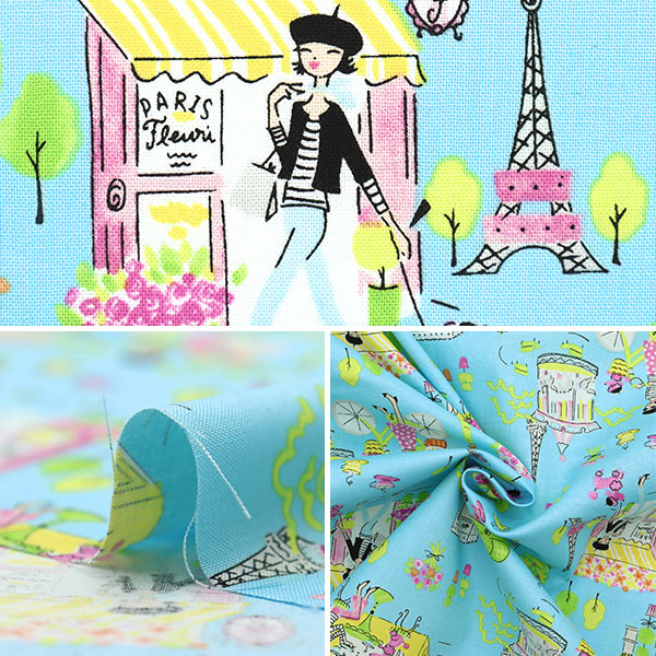 [From quantity 5] Fabric "USA Cotton Bonjour Paris Pwak019-Xblue"