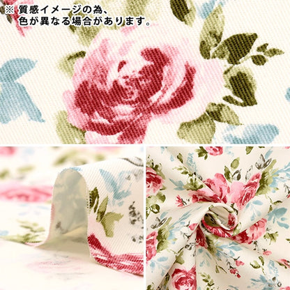 [来自数量5] 织物 “斜纹印刷水彩玫瑰玫瑰白色X蓝色KTS6920-B” COTTON KOBAYASHI