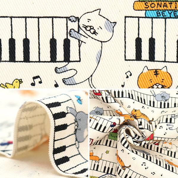 [来自数量5] 织物 “ Twill Print键盘Neko White KTS6929-A” COTTON KOBAYASHI