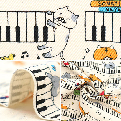 [来自数量5] 织物 “ Twill Print键盘Neko White KTS6929-A” COTTON KOBAYASHI